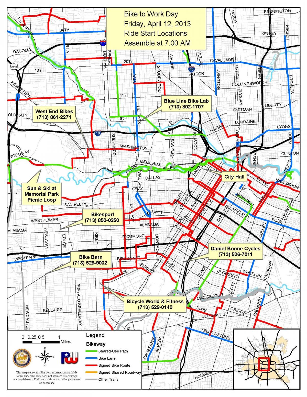 مسارات الدراجات هيوستن خريطة