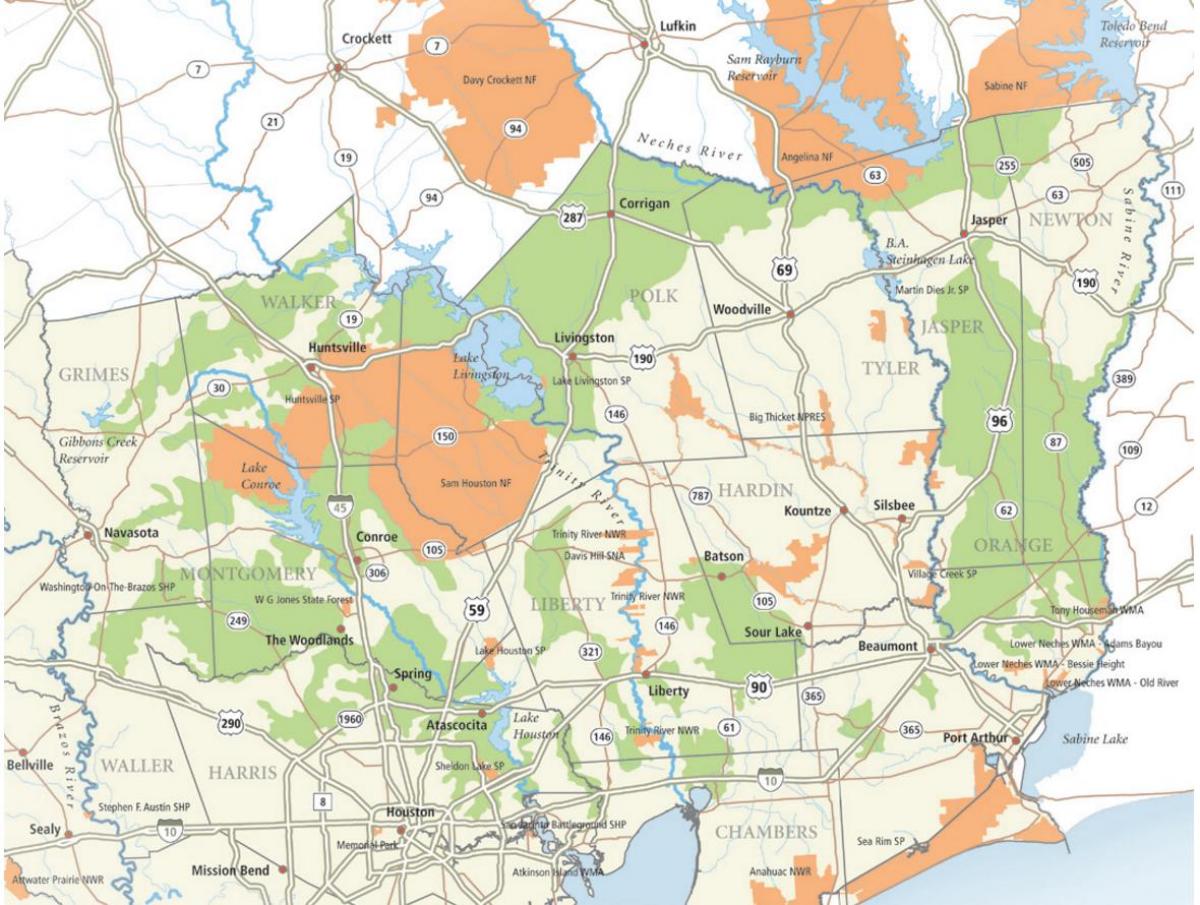 خريطة سام هيوستن الوطنية للغابات